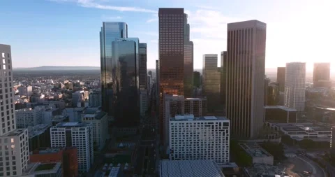 Los Angeles downtown skyline with skyscrapers. Los-angeles city top view aerial Stock Footage