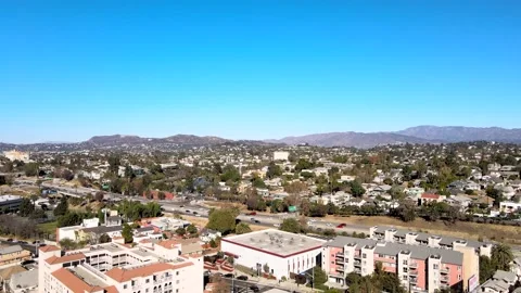 Los Angeles Echo Park Circa 2020 Ariel View of Housing and Mountains Stock Footage 145449361