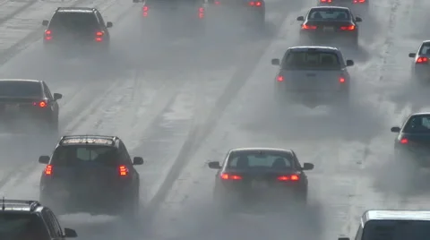 Los Angeles Freeway Rain Storm with Zoom Stock Footage