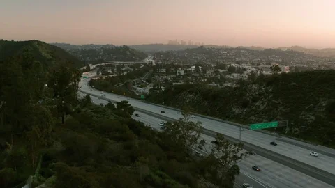 Los Angeles Freeway With Skyline Stock Footage 112491902