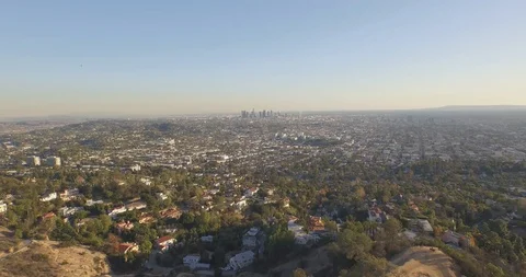 Los Angeles Griffith Observatory Drone Shot Pull Back Stock Footage 92168419