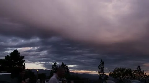 Los Angeles from Griffith Park Magic Hour Heavy Storm Clouds People Thunder Stock Footage 10570356