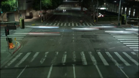 Los Angeles intersection at night - Tiltshift Timelapse Stock Footage