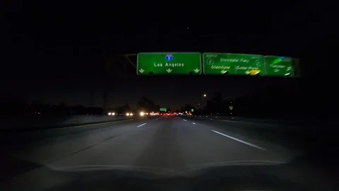 Los Angeles Interstate 5 Freeway Sign Ni... | Stock Video | Pond5