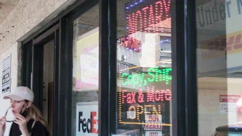 Los Angeles Mailboxes shop window display Video stock 206011563