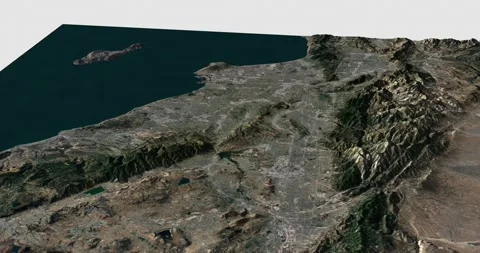 Los Angeles map rotate 360 loop cw with 3d relief 4K satellite ground height Stock Footage 215846259