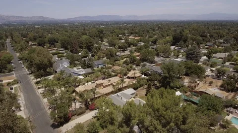 Los Angeles Neighborhoods Aerial San Fernando Valley Woodland Hills Stock Footage