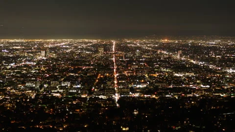 Los Angeles Night Cityscape from Griffith Park Time Lapse Zoom Out California Stock Footage 336624397