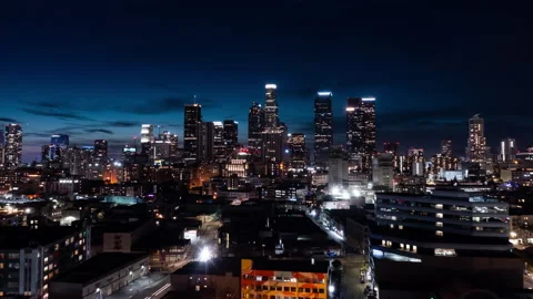 Los Angeles night evening hyperlapse timelapse buildings skyline downtown Stock Footage 172685292