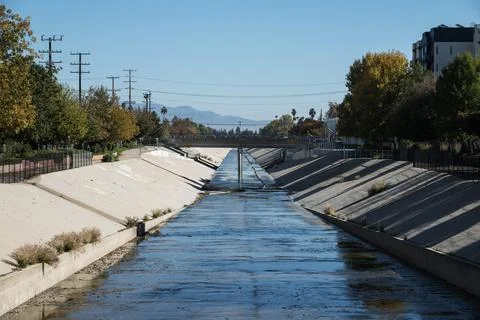 Los Angeles River in Canoga Park Stock Photos