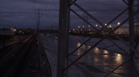 Los Angeles River Dawn , cloudy Video stock 10156901