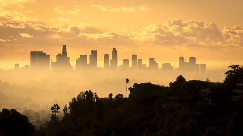 Los Angeles Rolling Fog Timelapse Silhouette Warm Stock Footage