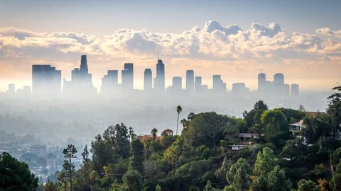 Los Angeles Rolling Fog Timelapse Silhouette Morning Stock Footage