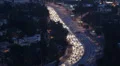 Los Angeles Skyline, Aerial View, California, vehicles, night motorway, freeway HD Footage