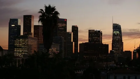 Los Angeles skyline @ dusk. 23.98 fps Stock Footage