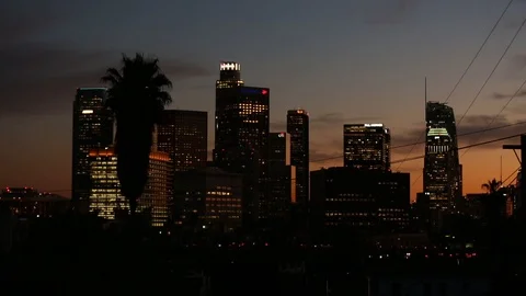 Los Angeles skyline @ dusk Stock Footage