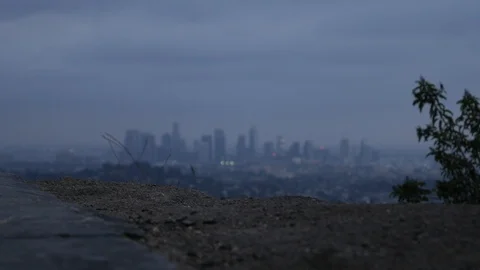 Los Angeles Skyline Reveals - Grey Weather Stock Footage