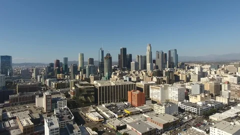 Los Angeles Skyline Side to Side 4k Aerial Stock Footage