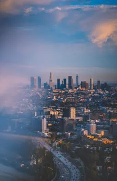 Los Angeles Skyline at sunset Stock Photos