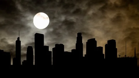 Los Angeles: Time Lapse in Dark Night with Full Moon Stock Footage 122750860