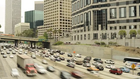 Los Angeles - Time-lapse of Rush Hour Traffic in the middle of Downtown L.A. Video stock 80813280