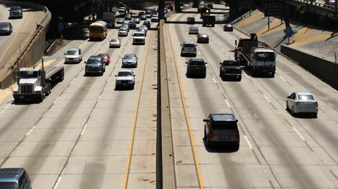 Los Angeles Timelapse, Aerial Cityscape, LA Downtown, Harbour Freeway, Highway Stock Footage