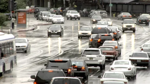 Los Angeles Traffic in the Rain Stock Footage