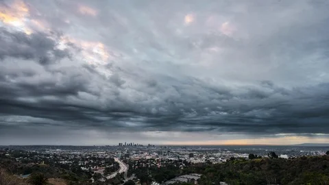 Los Angeles under Thunderstorm Stock Footage 86532716