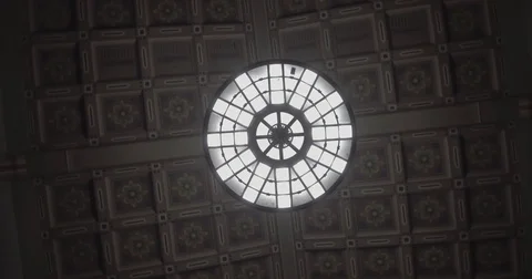 Los Angeles Union Station - 360 Degree Spin Of Chandelier And Ceiling Stock Footage