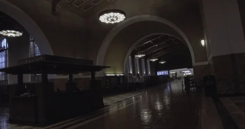 Los Angeles Union Station - Tracking Through Main Lobby Stock Footage 85302953
