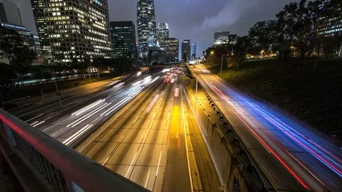 Los Angeles - View above Freeway at Night - 4K Timelapse Stock Footage 82734641