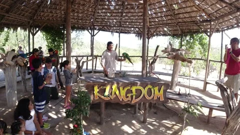 LOS CABOS MEXICO-2019: Boy Playing With Parrot While Children Watch Stock Footage 130475421