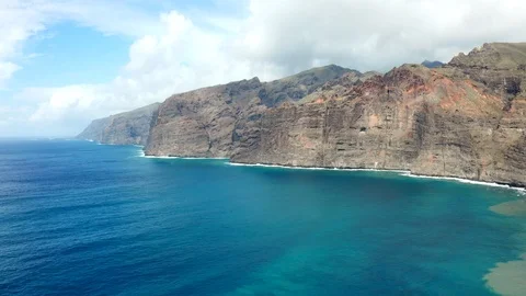 Los Gigantes Cliffs And Waves on Tenerife, Beautiful Aerial View From Above Stock Footage 110806204
