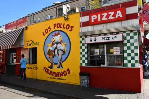 Los Pollos Hermanos Pop-Up and Pizza Parlor in Venice Beach, Los Angeles Stock Photos