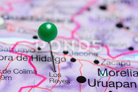 Los Reyes pinned on a map of Mexico Stock Photos