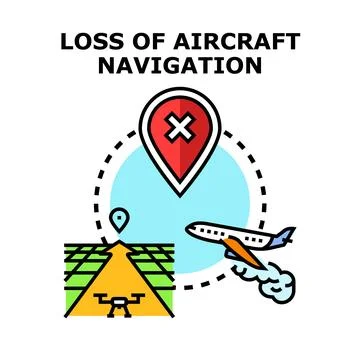 Losing aircraft navigation system and flight trajectory Stock Illustration