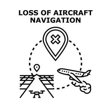 Losing aircraft navigation system and flight trajectory Stock Illustration
