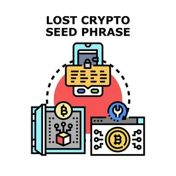 Losing cryptocurrency private key seed phrase concept Stock Illustration