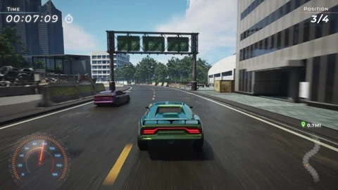 Losing the level in the online multiplayer speed racing simulation video game Video stock 241116333