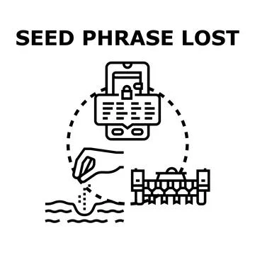 Losing seed phrase for digital cryptocurrency wallet Stock Illustration
