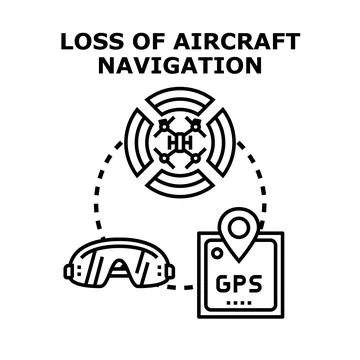 Loss of aircraft navigation system error problem Stock Illustration