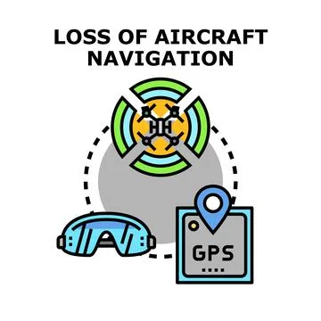 Loss of aircraft navigation system error problem Stock Illustration