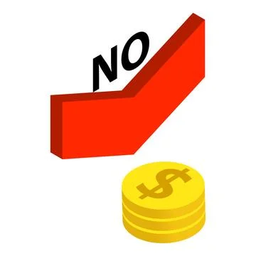 Loss concept icon isometric vector. Stack coin and red arrow with inscription Stock Illustration