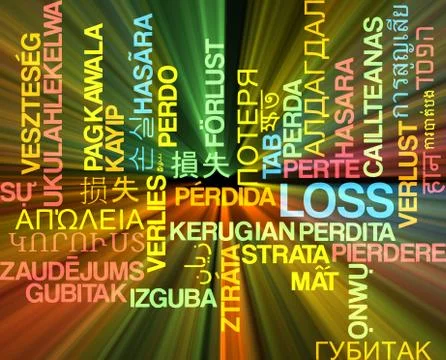 Loss multilanguage wordcloud background concept glowing Stock Illustration