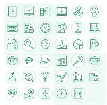 Loss Vector Icon Collection with 35 High Resolution Regular Line Designs Illustrazione stock