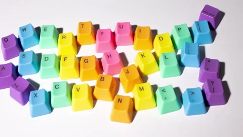 Losse computer keyboard keys moving around Stock Footage 164401509
