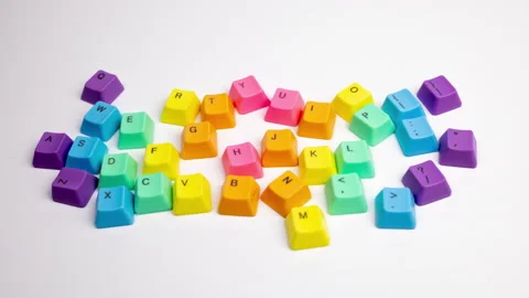 Losse computer keyboard keys moving around Stock Footage 164401754