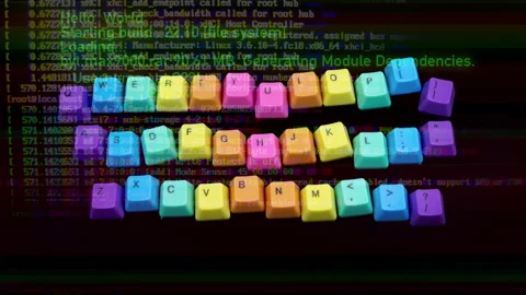 Losse computer keyboard keys moving around Stock Footage 164460254