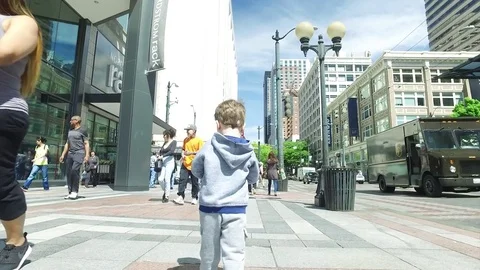 Lost boy in a big city Stock Footage 81050162