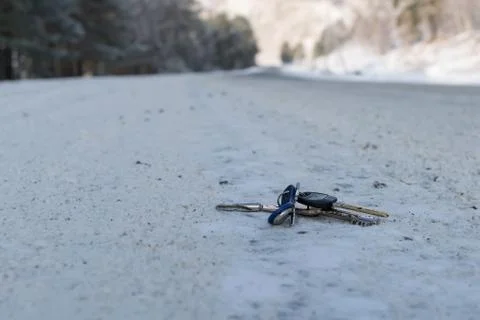 Lost a bunch of keys lying on the side of the road Stock Photos